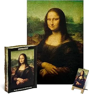 مجموعة فنية من أحجية الصور المقطوعة الخشبية من UNIDRAGON - Ritratto Di Monna Lisa Del Giocondo، 1000 قطعة، 15.35 بوصة × 23.20 بوصة، حزمة هدايا جميلة، شكل فريد أفضل هدية للبالغين والأطفال