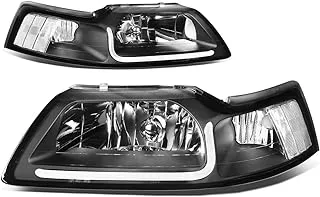 DNA MOTORING HL-LB-FM99-BK-CL1 Pair LED DRL Headlights Compatible with 99-04 Mustang, Black/Clear