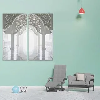 Wooden Arc Cravings Photo, Canvas wall art painting, Multicolour, Canvas, 2 Pieces, 40 x 80 cm By(BPA®)