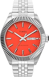 Timex Men's Waterbury Legacy Day-Date 41mm Quartz Stainless Steel Strap, Silver, 20 Casual Watch (Model: TW2V17900VQ), Silver-Tone/Orange