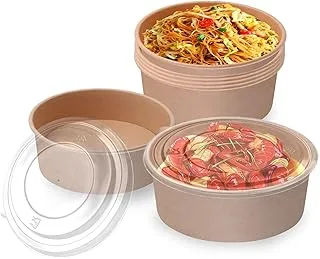 25 Pcs 500 ML Disposable Paper Salad Bowls, Disposable Paper Food Containers with Clear Lids, Heavy Duty, Eco-Friendly Biodegradable Perfect For Salad, Soup, Dessert, Hot or Cold Use, Brown