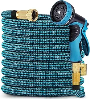 75 ft Expandable Garden Hose - No Kink Flexible Water Hose 75ft with 10 Pattern Spray Nozzle, 3/4 Solid Brass Connectors, Retractable Latex Core - New Expanding Hose