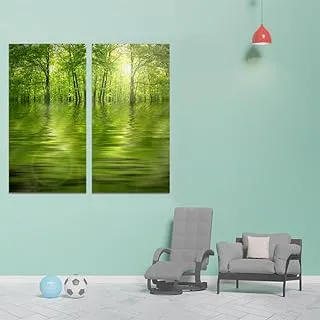 Penetrating Light, Canvas wall art painting, Green, Canvas, 2 Pieces, 50 x 100 cm By(BPA®)