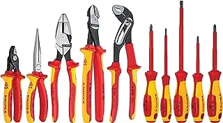 Knipex Tools LP - 9K989831US 10 -Piece 1000V Insulated High Leverage Pliers, Cutters, and Screwdriver Industrial Tool Set, Red