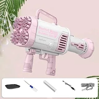 Bubble Machine Gun - ترقية 2022، مسدس فقاعات مكون من 64 فتحة، صاروخ بوم، آلة فقاعات صاروخية، قاذفة صواريخ، صانع فقاعات للأطفال والبنات والبالغين (الجيل الثالث) - وردي