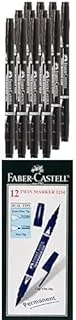 Faber-Castell Double Sided Permanent Marker Box Of 12Pc Black + DOUBLE SIDED PERMANENT MARKER BOX OF 12PC BLUE