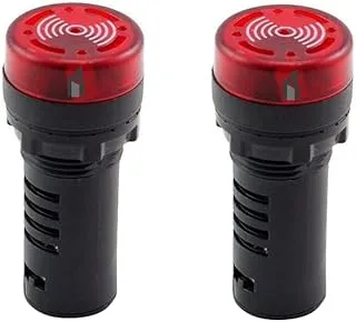 Melfi Buzzer 22mm Flash LED Intermittent Buzzer Alarm Sound with RED Indicator Light Signal Lamp Flashing 220VAC, 2 Pack