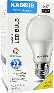 Kadris E27 Base 9W 60W 900 Lumen Non-Dimmable 6500K Cool Daylight LED Light Bulb, White