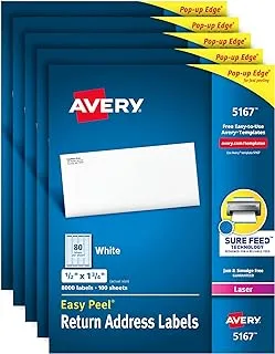 ملصقات عنوان Avery مع تغذية مؤكدة لطابعات الليزر، 0.5 بوصة × 1.75 بوصة، 40.000 ملصق، لاصق دائم (5 عبوات 5167)