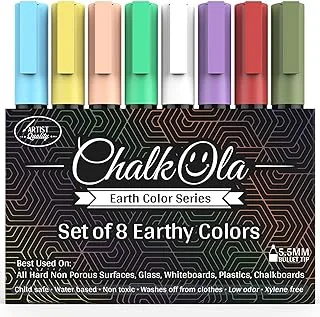 Chalkboard Chalk Markers - Pack of 8 Classic Earth color pens - For Blackboards, Chalkboard, Bistro, Window - Erasable Dry Erase Chalk Ink Pen - 6mm Reversible Bullet & Chisel Tip