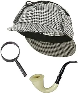 Sherlock Holmes Detective Bundle- Detective Hat Costume Pipe & Magnifying Glass