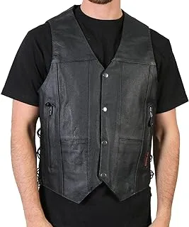 Hot Leathers Men's Ten Pocket Leather Vest (Black, XXXXX-Large)