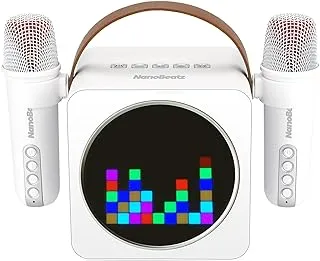 MAGIC STAR BB220 Mini Karaoke مع ميكروفونات لاسلكية مزدوجة مع تعديلات مستوى الصوت والصدى، بلوتوث V5.1 16 وضع عرض LED