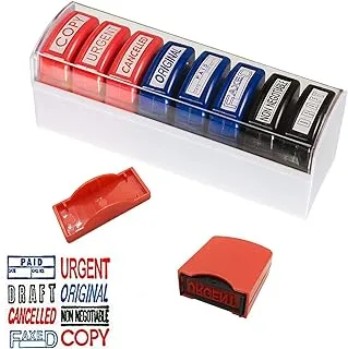 Reliancer Set of 8 Self Inking Pre-Inked Office Stamp 8 Message Account Stamp Office Stationary Stamper Business Paper Work Text Stamps w/Tray RedBlueBlack Ink