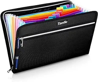 Fireproof Safe Waterproof Accordion File Bag Folder Expanding Filing Folder with 14 Multicolored Pockets, A4 Letter Size, Document Organizer Holder and Color Labels /2 Zipper (Black 14.3