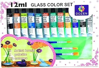 Sadaf 12 Different Glass Colors Set with 4 Artist Brushes and 1 Palette