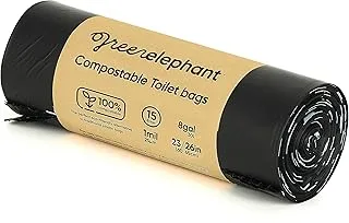 Portable Toilet Replacement Bags 100% Biodegradable Compostable Bags for Portable Toilet Chair,15 Count, ASTM D6400 and VINCOTTE OK Compost Home Certified – by Green Elephant - Black