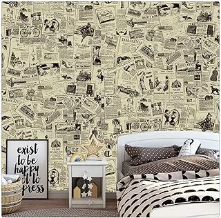 DWIND Vintage Newspaper Peel and Stick Wallpaper on for Bedroom Livingroom Furniture Beige Wallpaper Black, (17.7