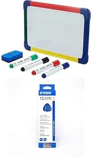 Maxi 2 Sided Dry Wipe Whiteboard A4 20X30Cm,4Pc Markers,Dry Wipe Eraser + PENCIL HB WITHOUT ERASER TIP BOX OF 12PC black