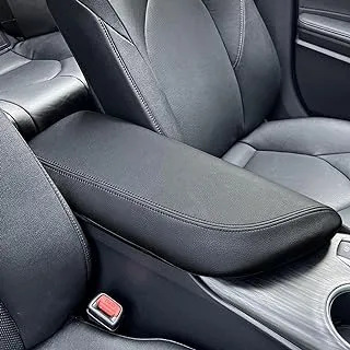 REMOCH Console Cover for 2018 2019 2020 2021 2022 2023 2024 Toyota Camry Accessories Leather Center Armrest Cover Arm Rest Seat Cover Middle Console Box Lid Protector Interior (New Black Stitches)