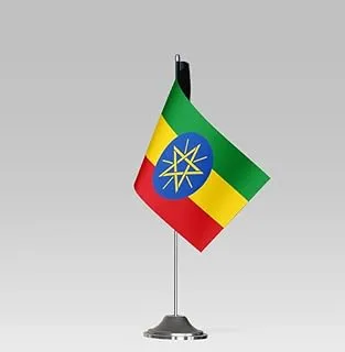 BPA® ETHIOPIA FLAG Compact Table Flag with Stand Elegant Desk Decor (21x10cm)