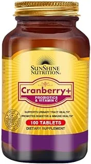 Sunshine Nutrition Cranberry+ Probiotics & Vitamin C | For Supports Urinary Tract Health | Supports Digestive Health | Supports Immune System Health |100 Tablets