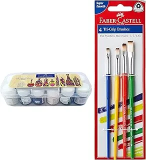 Faber-Castell Paint Brushes Flat 4Pc (1,2,4,6) + Fabric Colors 12X10Ml