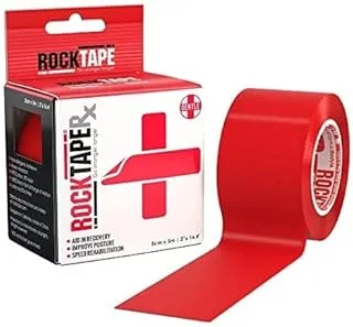 شريط علم الحركة RockTape Rx، شريط مطاطي ولاصق، لاستعادة العضلات، أحمر، 5 سم × 5 م/2 بوصة × 16.4 بوصة