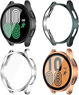 AWH [4 Pack] Samsung Galaxy Watch 4 40mm Screen Protector Case, Soft Slim TPU Protective Shell Anti-Scratch Bumper Case for Samsung Galaxy Watch 4 Accessories, (44mm, Black+Silver+Rose gold+Green)