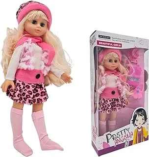 Fitto Blond Hair Poseable American Doll with Pink Hat & Pink Shawl Pretty Doll 14Inch Size with Accessories Toys For Girls