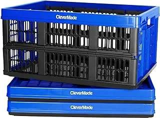 CleverMade Collapsible Utility Crate, Royal Blue, 3PK - 45L (11 Gal) Collapsible Storage Bins, Holds 66lbs Per Bin - Plastic Stackable Grated Wall Utility Containers, CleverCrates Baskets