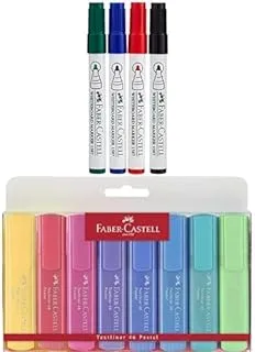 Faber Castell Whiteboard Marker Bullet Set Of 4Pc & Duster + Pastel highlighter wallet of 8pc