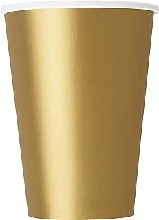 Unique 82153 Paper Cups-266 ml-Gold Colour-14 Count (Pack of 1), Pack of 14