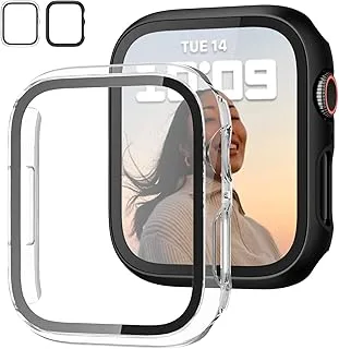 AWH 2 Pack Case with Tempered Glass Screen Protector for Apple Watch Series 7 41/45mm, Slim Bumper, Hard PC Protective Cover Ultra-Thin Cover for iWatch 41/45mm, (45 mm, Black+Clear)