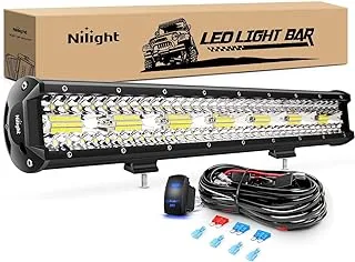 Nilight 20 بوصة 420 واط LED شريط إضاءة ثلاثي الصف مجموعة بقعة الفيضانات 42000LM قارب القيادة أدى أضواء الطرق الوعرة مع 12 فولت تشغيل/إيقاف 5 دبوس الروك التبديل 16AWG طقم تسخير الأسلاك، ضمان لمدة عامين أبيض