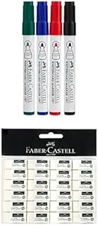 Faber Castell Whiteboard Marker Bullet Set Of 4Pc & Duster + SMALL POLY BAG OF 24PC