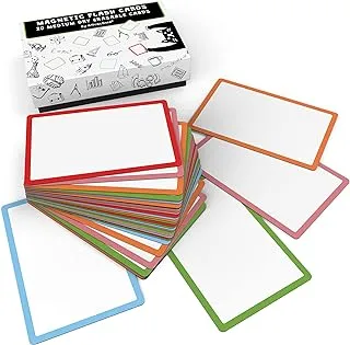 Attractivia 3.7 x 2.8 in Magnetic Medium Blank Cards with Color Borders, Dry Erase Whiteboard Magnets, 20-Pack, Multipurpose White Erasable Labels to Write On for Office, Education, Home