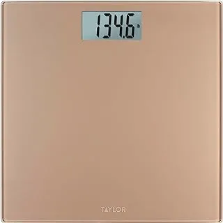 Taylor Precision Products, Digital Scales for Body Weight, Highly Accurate 400 LB Capacity, Durable Glass Platform 11.8 x 11.8 Inches, Easy to Read 3.2 Inches x 1.5 Inches Display, Champagne