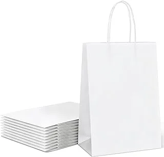 White Party Bags Kraft Paper Gift Bags (29 CM Width x 29 CM Height x 15 CM Base Flap) Paper Bag with Strong Twisted Handles for Party Favor, Thanksgiving,Christmas,Wedding,Birthday - Pack Of 15