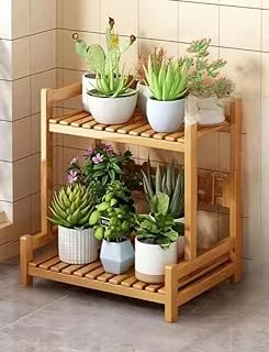 Vital 2 Tier Bamboo Plant Stand Widen Flower Pot Stand Display Rack for Indoor Outdoor Garden Greenhouse Patio Natural - VI-Self-17