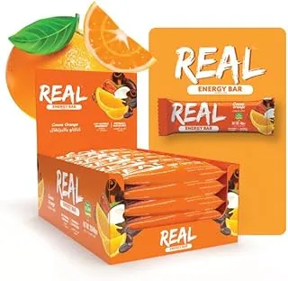 Real Energy Bar Cocoa Orange | 100% Natural Ingredients | Naturally Gluten Free | Vegan Products | Daily Sugar Free Snack | 25x40grams Each