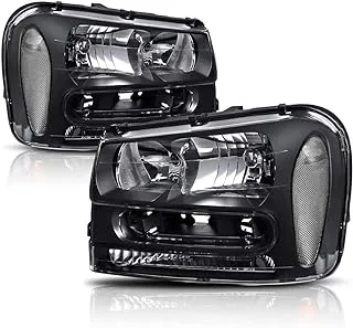 PM PERFORMOTOR PMHL-CTRA-0209-OH-BC Black Housing Clear Corner Headlights Replacement [Compatible with 02-09 Trailblazer]