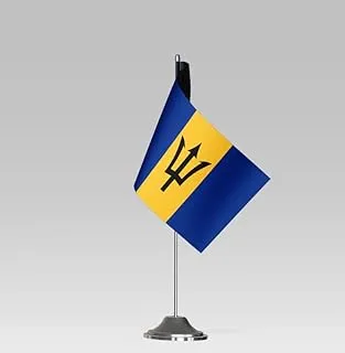 علم طاولة صغير الحجم BPA® BARBADOS FLAG مع حامل ديكور مكتبي أنيق (21 × 10 سم)