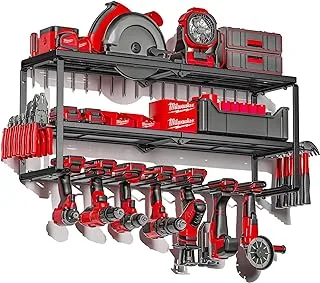 Amoowis Power Tool Organizer, Garage Organization with 7 Drill Holders, Tool Box Organizers and Storage Wall Mount, Metal Shelf Heavy Duty, Utility Rack for Screwdriver Pegboard Shed Workshop