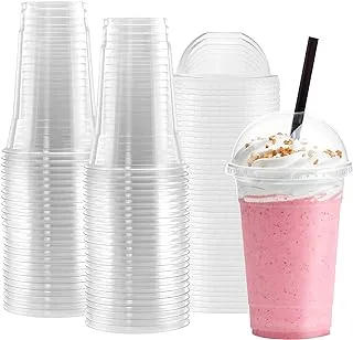 ECVV 50Pcs, 16 oz. Plastic Cups With Dome Lids, Disposable Clear Cups for Cold Drinks, Dessert, Milkshake, Iced Coffee, Slush, Smoothies