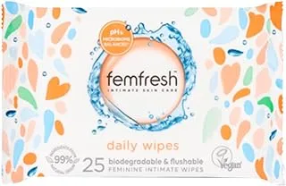 Femfresh Daily Wipes - biodegradable & flushable, Pack of 25 Wipes (Packaging May Vary)