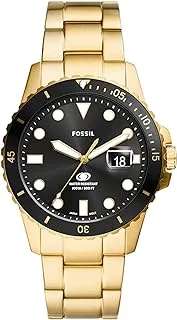 Fossil Men's Blue Quartz Stainless Steel Three-Hand Watch, Color: Gold/Black Taper (Model: FS6035)