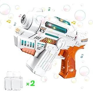 Kids Bubble Gun with 2 Bottles of Bubble Solution, Music and Light Play Bubble Machine Bubble Maker for Kids & Toddler Summer and Party Fun