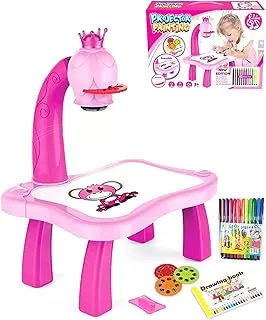 iYep Child learning desk with smart projector, kids educational painting table with light music children projection drawing playset table, birthday gift for kids boys girls - a-pink