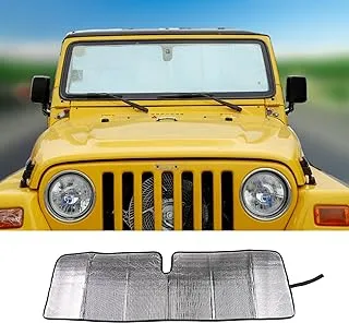 JeCar Windshield Sun Visor Foldable Sunshade Aluminum Foil Sun Shield for 2007-2018 Jeep Wrangler JK JKU & 1997-2006 Jeep Wrangler TJ LJ